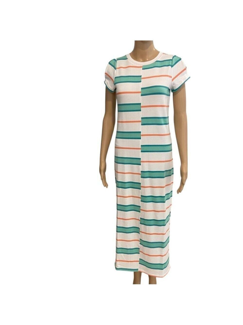 Hatley Sierra Midi Dress Coastal Stripes XS Soft Cotton Blend Short Sleeve NWT